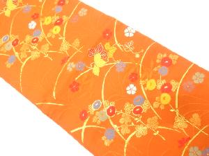 万寿菊に撫子・蔦の葉模様織り出し　全通袋帯